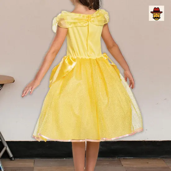 Kids Classic Belle Princess Costume Yellow Dress with Cameo and Gold Trim {4}