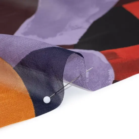 1 Yard Brown Orange Abstract Chiffon Print, Flowing 56" Width Sheer Fabric for Dresses {3}