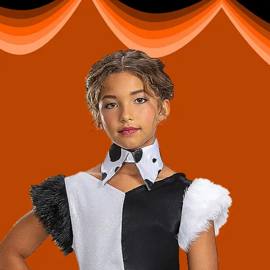 Kids Cruella Costume Disney Villain Dress with Fur Trim and Collar {2}