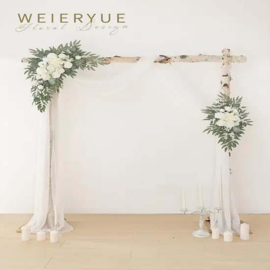 Pack of 3,2Pcs Artificial Flower Arch Decor,1Pcs Sheer Drape for Wedding Ceremony Arbor {2}