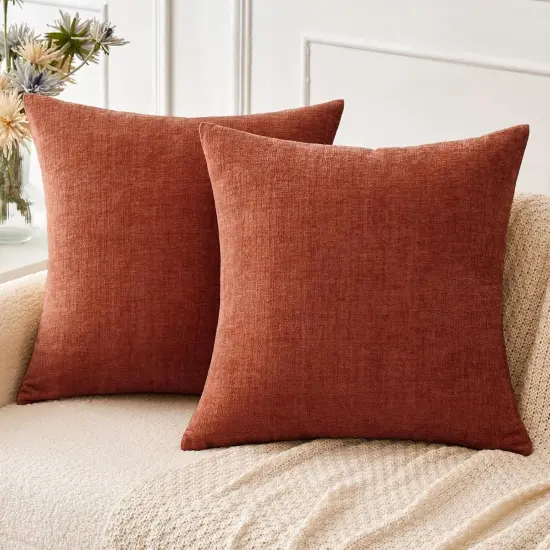 18x18 Inch Fall Soft Burnt Orange Chenille Pillow Covers {1}