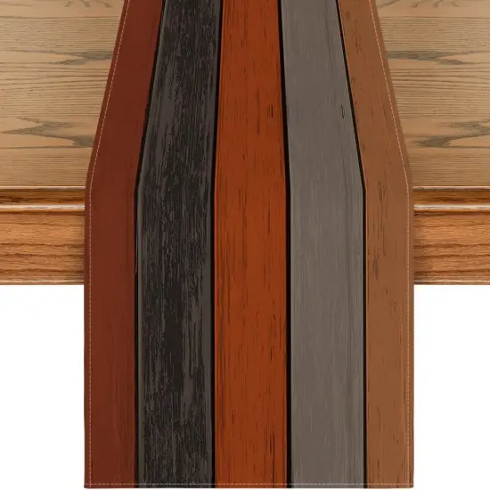 Orange Grey Retro Rustic Wood Texture Table Runner {1}