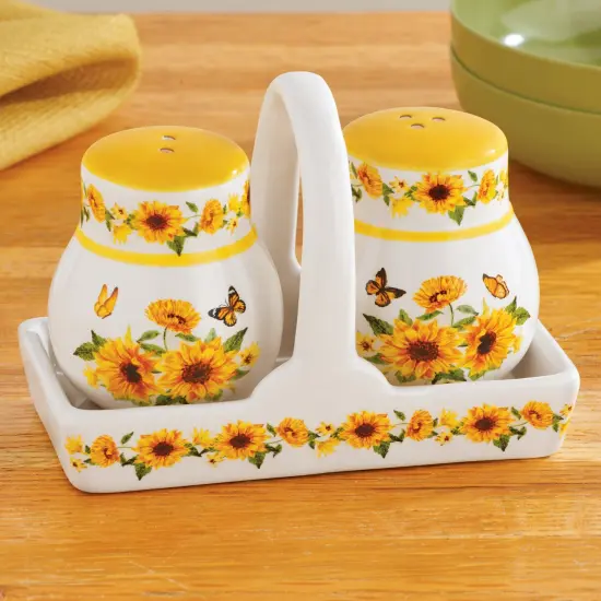 Collections Etc Hand-Painted Sunflower Salt & Pepper Shakers with Basket {1}