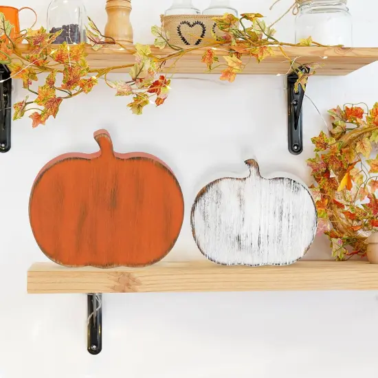 4 Wooden Fall Pumpkins Decorations {3}