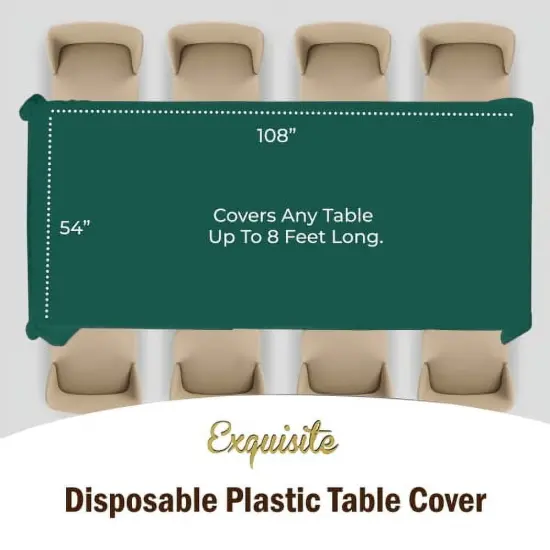 Exquisite 6-Pack Premium Plastic Tablecloth 54in. x 108in. Rectangle Plastic Table Cover Dark Green {4}