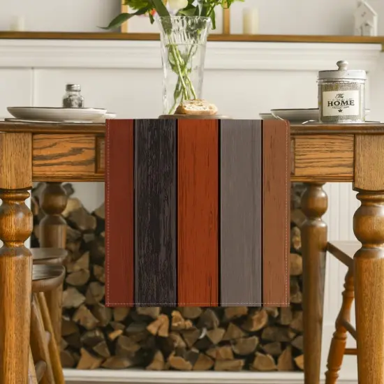 Orange Grey Retro Rustic Wood Texture Table Runner {2}