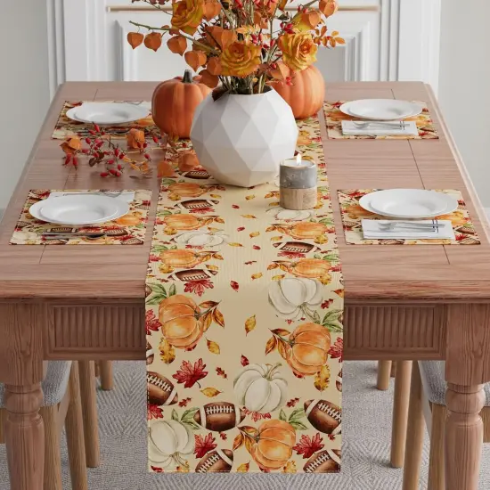 Fall Football Pumpkin Maple Leaves Table Runner {2}