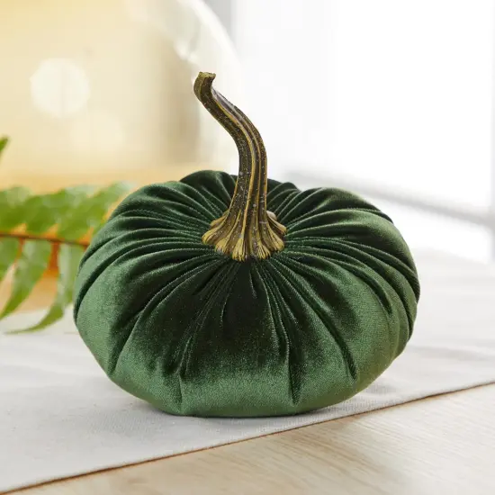 Set of 3 Velvet Pumpkins - (Rust, Gold, Olive) {4}