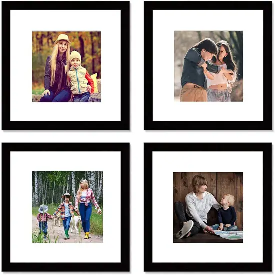8x8 Black Picture Frame Set,Square Photo Frame with Mat Display Pictures 5x5 or 8x8 Without Mat,PVC Glass,for Wall Home Office D&eacute;cor（8x8,Black） {1}