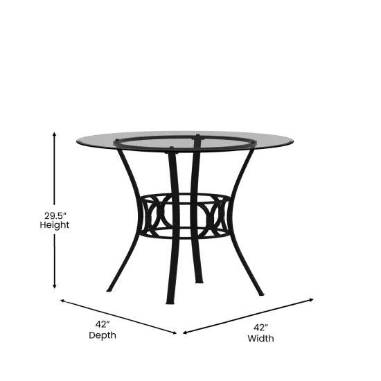 Emma and Oliver 42" Round Glass Dining Table with Metal Frame ClearTop/SilverFrame {7}