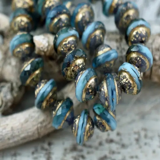 Etched Gold Washed Turquoise Teal Saturn Beads - Choose Your Size {5}