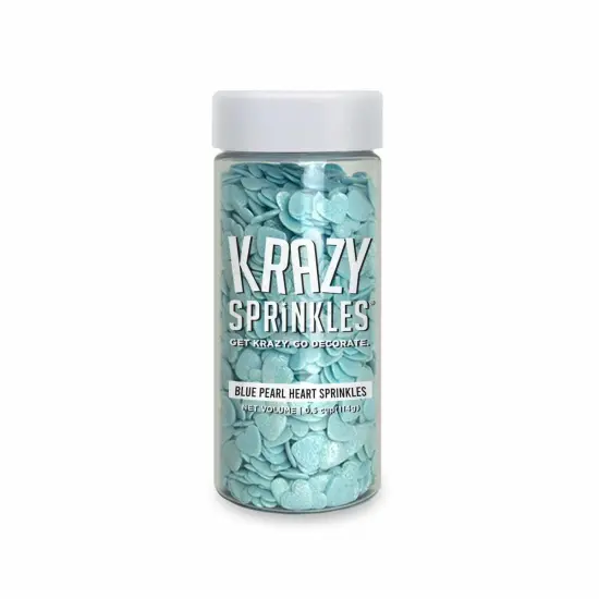 Krazy Sprinkles - Blue Pearl Hearts (1/2 Cup, 1x Jar) for Cakes, Ice Cream & Cookies {4}