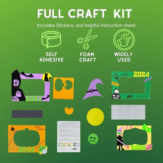 4E&rsquo;s Novelty Halloween Picture Frame Craft Kit for Kids &ndash; 2024 Dated DIY Foam Craft Set, Makes 12 Self-Adhesive 4x6 Photo Frames, Mess-Free Fall Activity for Classroom, Parties, Arts & Crafts at Home {4}