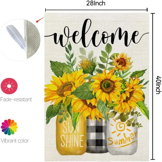 Summer Sunflower House Flag Mason Jar Double Sided 28x40 Inches Large Burlap Seasonal Welcome Yard Porch Decoration for Outside {2}