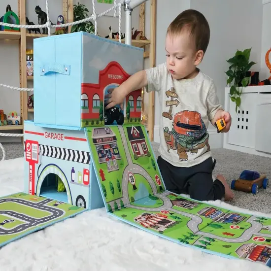 Toy Cars Garage Box &ndash; Toy Storage Box with Car Rug Play Mat, Collabsible Storage Organizer for Boys and Girls (GoGarage) {3}