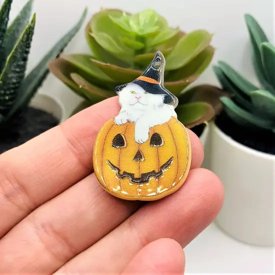 Halloween Cat in Pumpkin Pendant, 40x24mm {4}