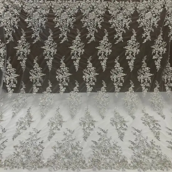 1 Yard Beaded & Sequined Embroidered Lace Fabric on 100% Polyester Mesh, 52" Wide Gold {4}