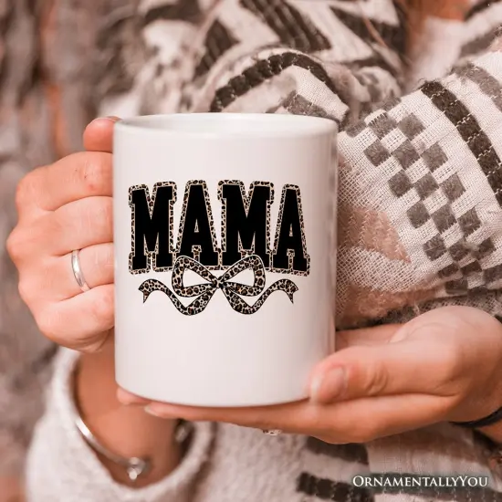 Coquette Leopard Mama Mug, Retro Bow Varsity Gift {2}