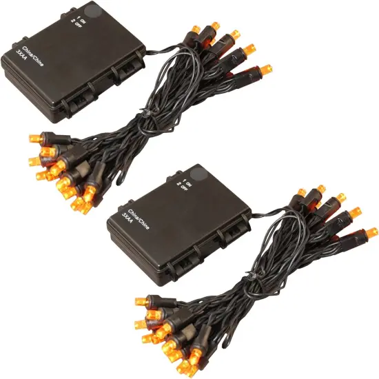 Battery Operated LED Mini String Lights - Orange Set of 2 {1}
