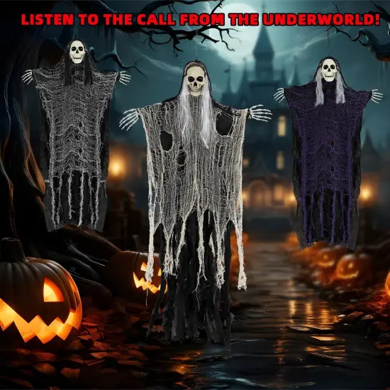 3PCS Scary Hanging Ghosts,Halloween Grim Reaper Skeleton {3}