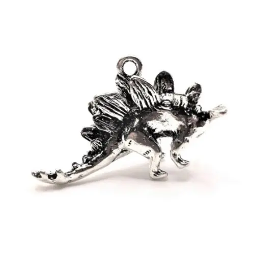 Silver Stegosaurus 3D Dinosaur Charms, 32x20mm {1}