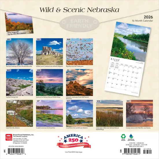 Nebraska Wild & Scenic | 2026 12 x 24 Inch (Hanging) Monthly Square Wall Calendar | Plastic-Free {2}