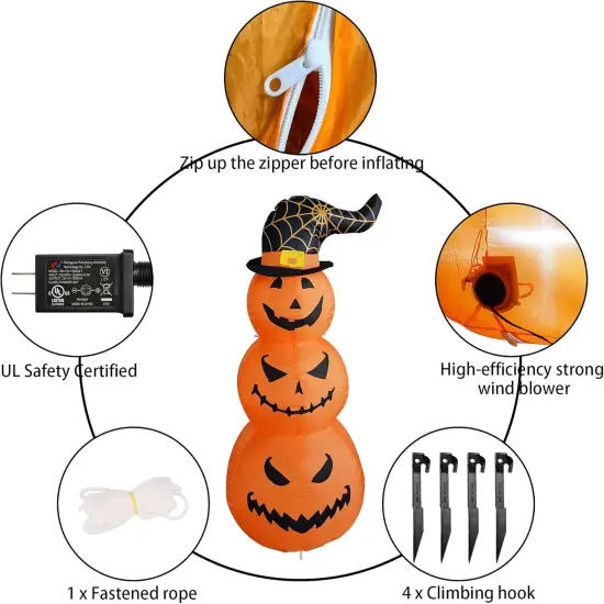 Halloween Inflatables Outdoor Stacked Pumpkins with Witches Hat {2}