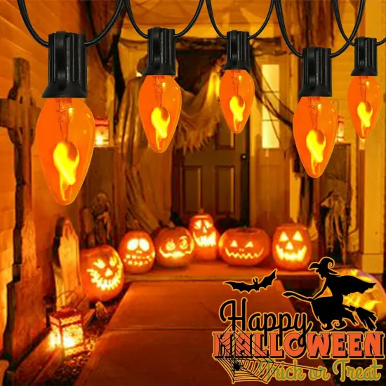 Halloween Flickering Flame Light Bulbs - Orange {4}