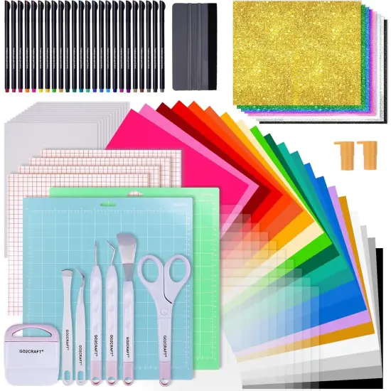 90-Piece Crafting Accessories Bundle for Cricut Maker & Explore Air &ndash; Vinyl Sheets, Weeding Tools, Transfer Tape & DIY Starter Kit {1}