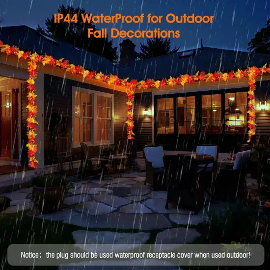 9.1FT Fall Garland with Lights - 50 Orange Bulbs (Plug-In) {4}