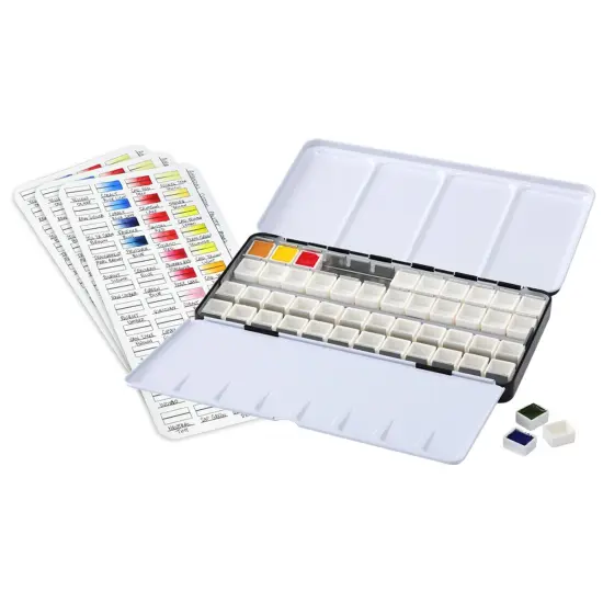 New York Central Watercolor Palette - 48 Empty Half Pans Boxes and Palette with 5 Watercolor Swatch Cards {3}