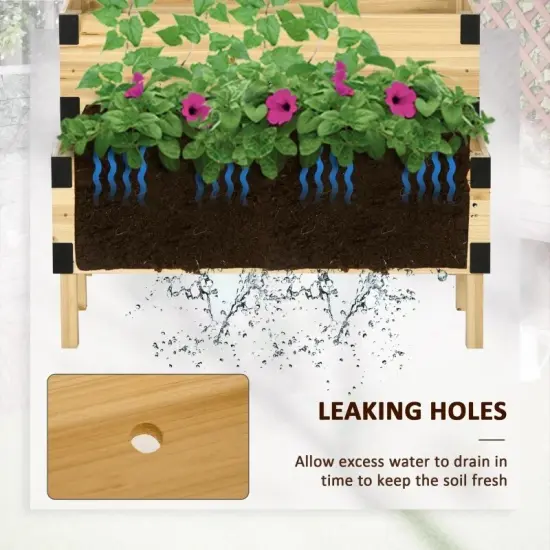 Fir Wood 2-Tier Self Draining Raised Planter Box with Lattice Trellis Natural {3}