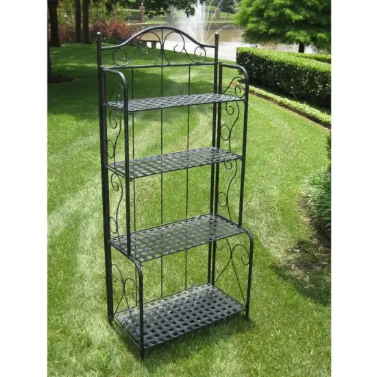 Iron Folding 4-Shelf Bakers Rack with Lattice Shelves Black {2}