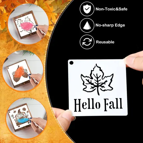 60 Pcs Fall Stencils for Painting Reusable Leaf Pumpkin - 3 x 3 Inch {3}
