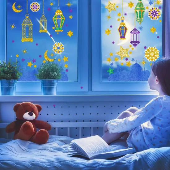 Ramadan Mubarak Window Clings Eid Mubarak Window Stickers Party Supplies Decorations Muslim Happiness Ramadan Eid al-Fitr Decor Kareem Cut-Out Decals {2}