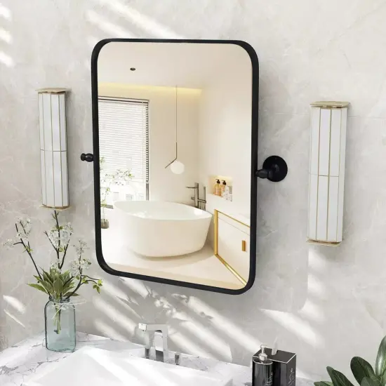 30 x 22 Inch Pivot Bathroom Mirror w/ Shatter-Proof Film, Expansion Screws {2}