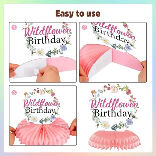 Flower Birthday Table Decorations - 9PCS Wildflower Birthday Party Decorations Spring Birthday Party Table Decor Supplies Floral Birthday Party Honeycomb Centerpiece Decorations for Girls Women {3}