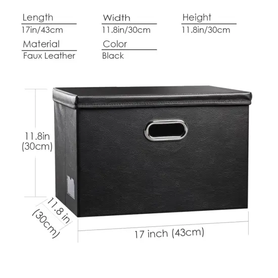 Large Collapsible Storage Bin with Lid [1-Pack] Leather Fabric Foldable Storage Box Organizer Containes Basket Cube with Cover for Home Bedroom Closet Office Nursery Black (17.7x11.8x11.8) {1}