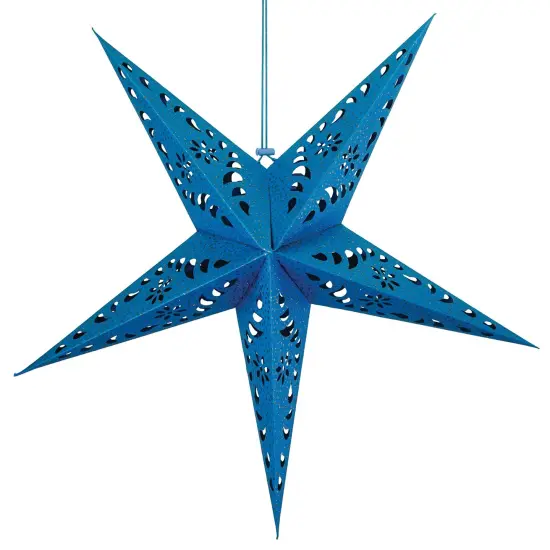 In the Breeze 9177 &mdash; Blue Paper Star Lantern &mdash; Hanging Party and Home D&eacute;cor with Painted Gold Accents &mdash; Handmade, Dyed Paper {1}