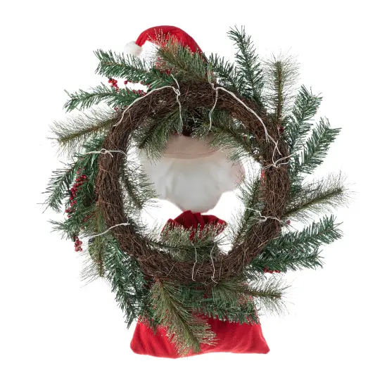 24"D Christmas Flocked Pine Needle & Berry Wreath with matched 20&ldquo;H Christmas Fabric Santa Ornament Sets {6}