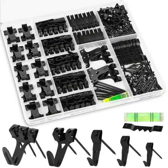 385Pcs Picture Hanging Kit with Heavy Duty Picture Hanging Hooks, Sawtooth, Hardware Nails and Picture Hanging Tool, Wall Hangers for Frame, Painting, Art, Photo (Black) {2}