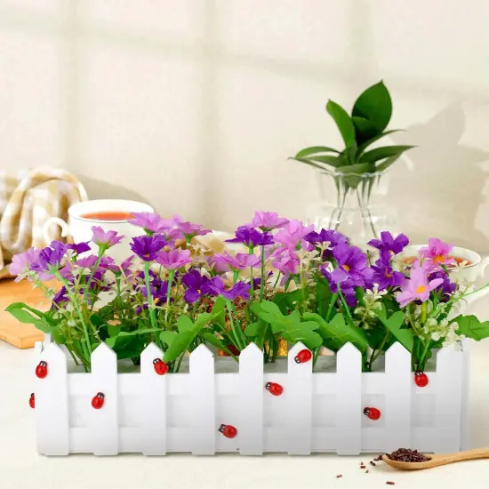 Artificial Flower Plants Potted in Picket Fence Mixed Color Daisies in Picket Fence Pot for Indoor Office Wedding Home Spring Decor(11.8 Inch, 24 Pcs) {4}