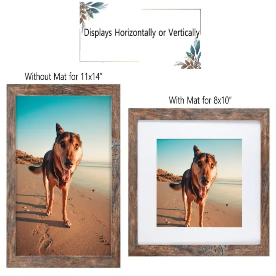 Califortree Rustic Brown 11x14 Picture Frame - Display Photos 8x10 with Mat or 11x14 Without Mat - Real Glass Inside - Set of 2 {6}