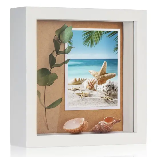 Small Shadow Box Frame 5 x 5 Shadowbox Display Case Wooden Picture Frame with Glass Wedding Memorabilia Medals Photos for Wall and Tabletop - White {2}