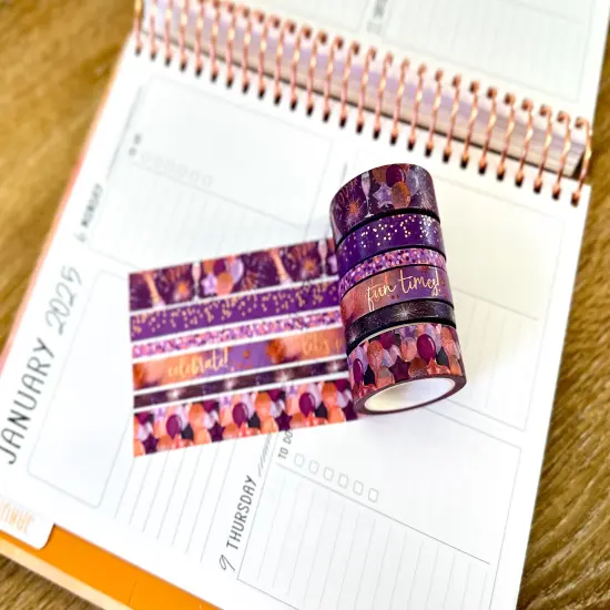 FOILED Celebrate NYE Anniversary Rose Gold Celebration Party Washi Tape Set January 2025 - W124 {2}
