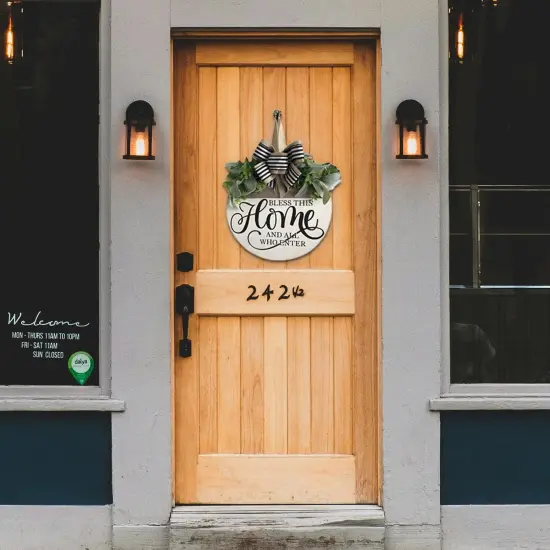 Welcome Sign for Front Door, Rustic Round Wood Wreaths Wall Hanging Outdoor Decor {2}