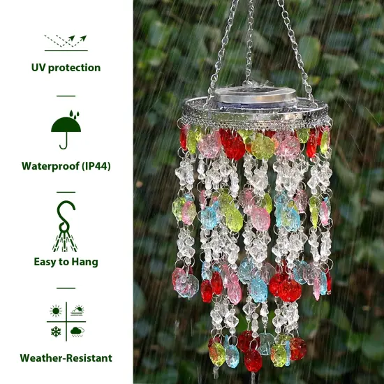 19"H Set of 2 Solar Lighted Patriotic Wind Chime Hanging Decor Multicolor {4}