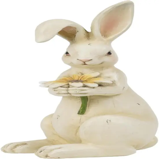 Easter-Decorations - Spring Bunny Decor - Table Centerpiece - Spring Figurines - Indoor Bunny Statues with Flower Farmhouse Office Room Decor for Table Decor 5 * 4.25 * 11.75 inch {2}