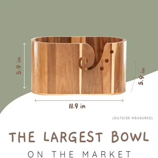 Acacia Wooden Yarn Bowl Holder Extra Large (11.9'' x 5.9'' x 5.9'') Large Yarn Bowls for Crocheting Yarn Holder Bowl Yarn Bowl Wood Crochet Bowl Gift For Knitters Yarn Storage {2}