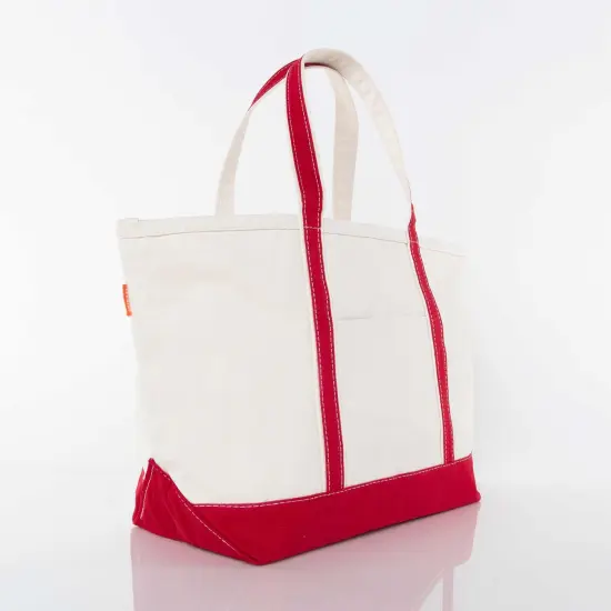 Large Classic Tote -- 18 oz. Heavyweight Durable Canvas -- Natural Canvas & Red Color {3}